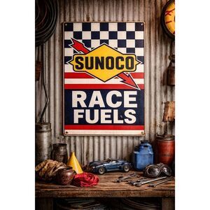 Vintage Style Sunoco Race Fuels Metal Sign | Gas Station Garage Decor